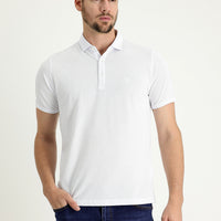 White Polo Collar Regular Fit Embroidered T-shirt
