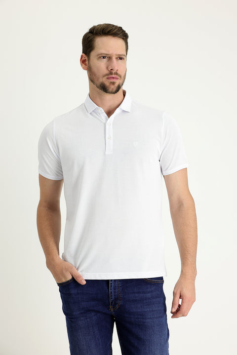 White Polo Collar Regular Fit Embroidered T-shirt