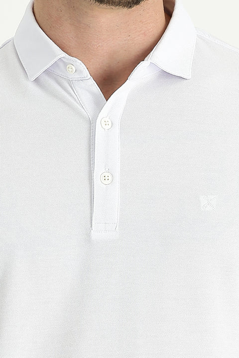 White Polo Collar Regular Fit Embroidered T-shirt