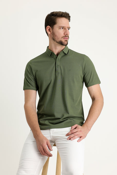 Medium Khaki Polo Collar Regular Fit Embroidered T-shirt