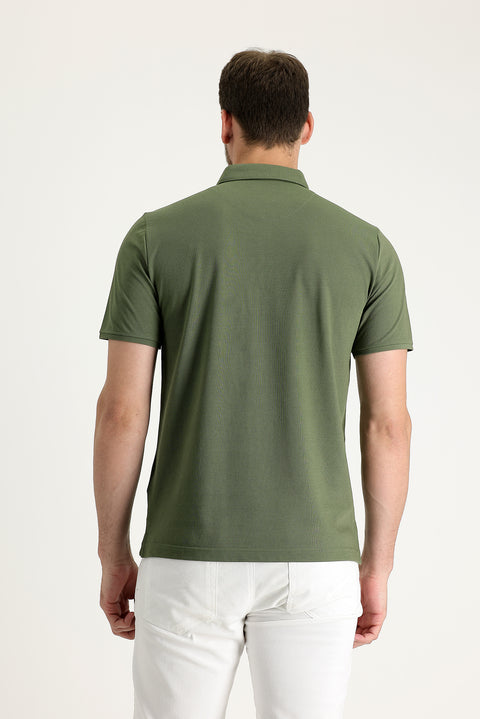Medium Khaki Polo Collar Regular Fit Embroidered T-shirt