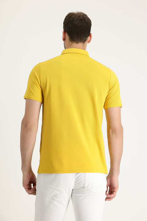 Limon Sarı Polo Yaka Regular Fit Nakışlı Tişört