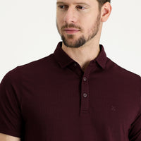 Dark Burgundy Polo Collar Regular Fit Embroidered T-Shirt