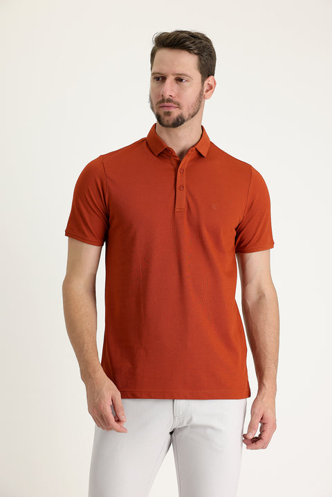 Tile Red Polo Neck Regular Fit Embroidered T-Shirt