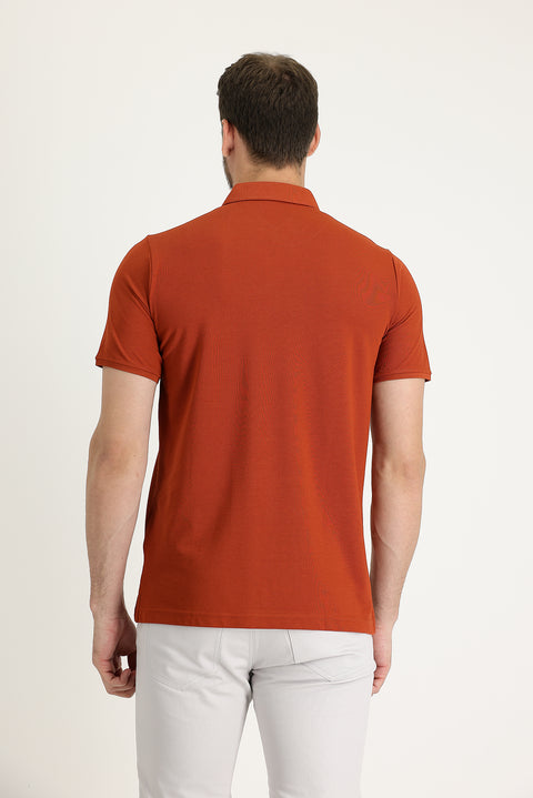 Tile Red Polo Neck Regular Fit Embroidered T-Shirt