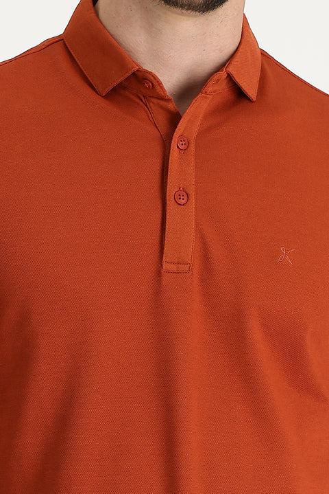 Tile Red Polo Neck Regular Fit Embroidered T-Shirt