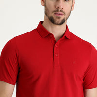 Dark Red Polo Collar Regular Fit T-shirt