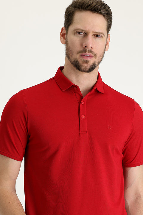 Dark Red Polo Collar Regular Fit T-shirt