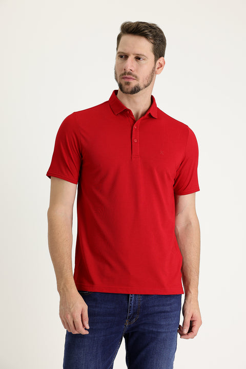 Dark Red Polo Collar Regular Fit T-shirt