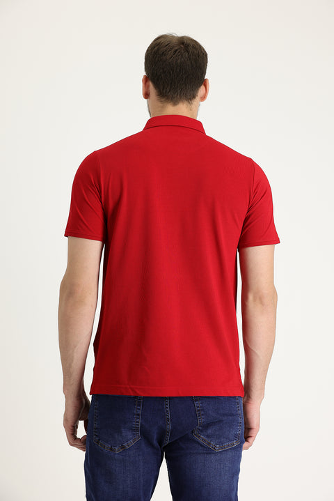 Dark Red Polo Collar Regular Fit T-shirt
