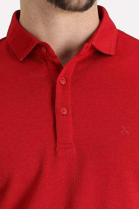 Dark Red Polo Collar Regular Fit T-shirt
