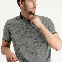 Medium Khaki Polo Collar Regular Fit Patterned T-shirt