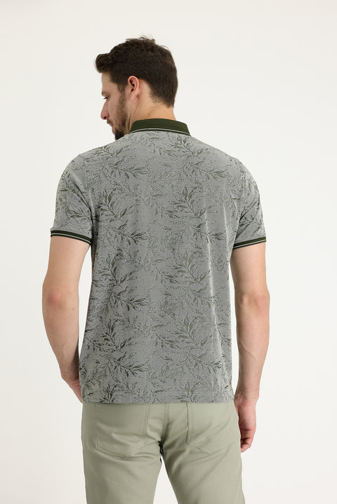 Medium Khaki Polo Collar Regular Fit Patterned T-shirt
