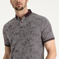 Plum-colored Polo Collar Regular Fit Patterned T-shirt