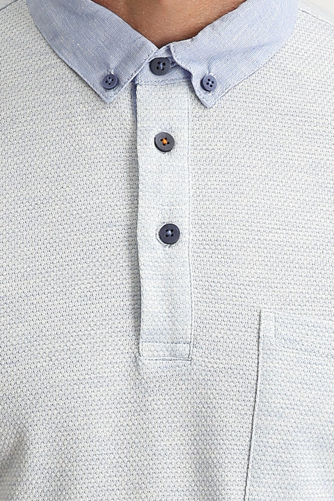 Light Blue Polo Collar Regular Fit T-shirt