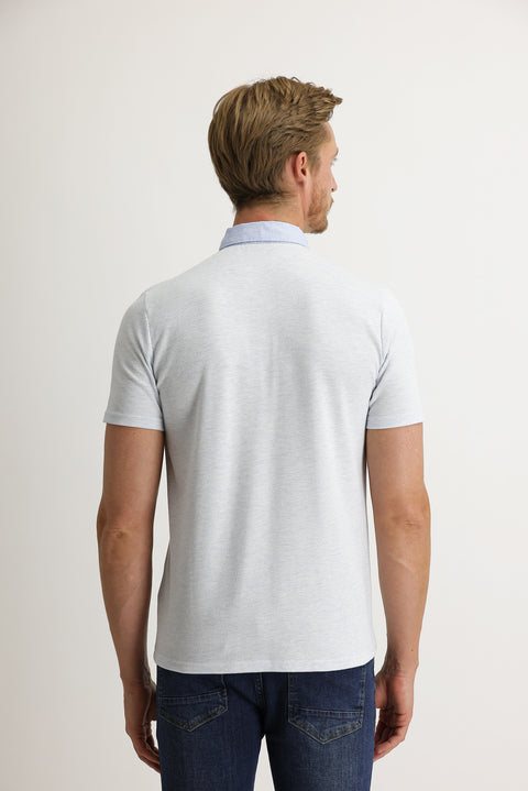 Light Blue Polo Collar Regular Fit T-shirt