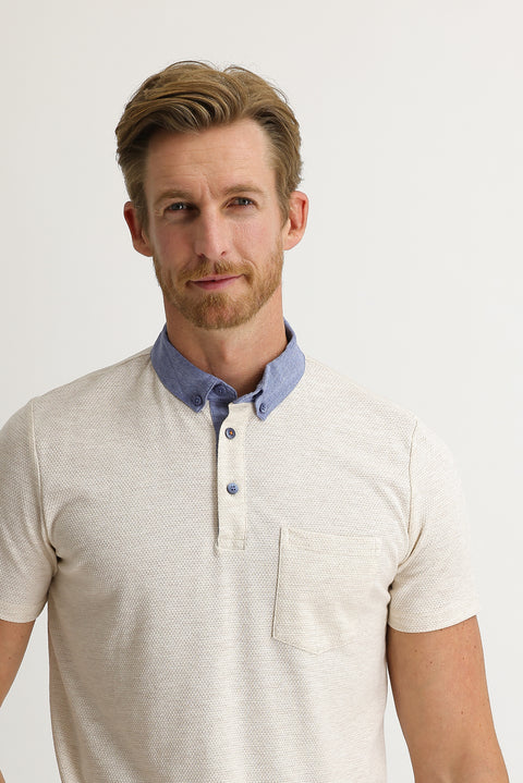 Light Beige Polo Collar Regular Fit T-shirt