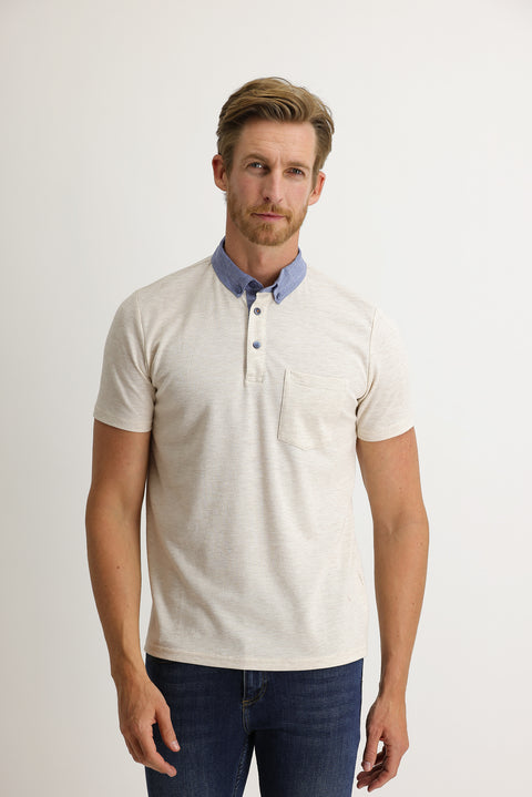 Light Beige Polo Collar Regular Fit T-shirt