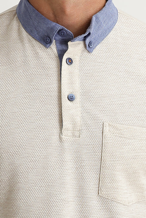 Light Beige Polo Collar Regular Fit T-shirt