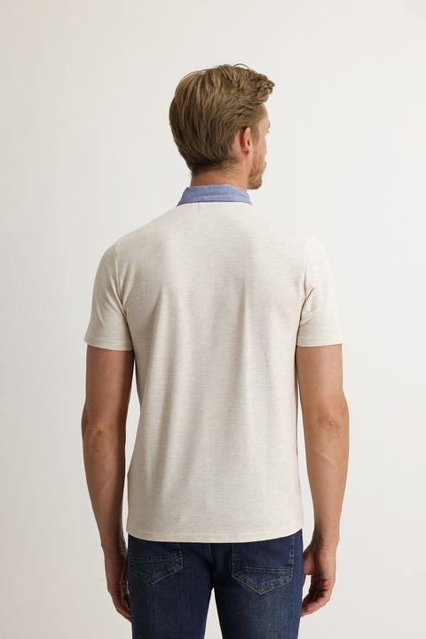 Light Beige Polo Collar Regular Fit T-shirt