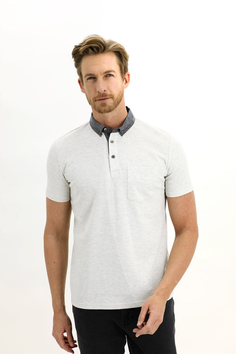 Light Anthracite Polo Collar Regular Fit T-shirt