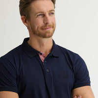 Medium Navy Polo Collar Slim Fit Patterned T-shirt