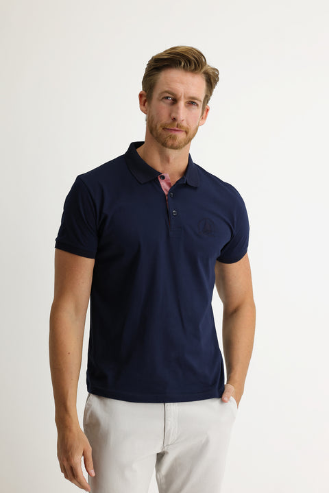 Medium Navy Polo Collar Slim Fit Patterned T-shirt