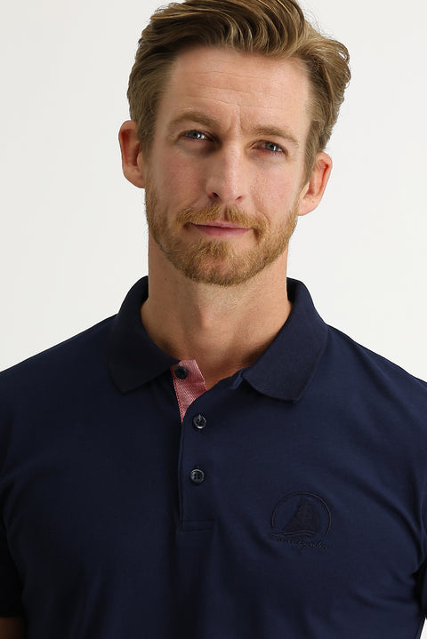 Medium Navy Polo Collar Slim Fit Patterned T-shirt