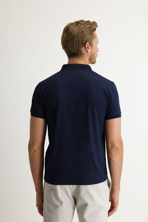 Medium Navy Polo Collar Slim Fit Patterned T-shirt