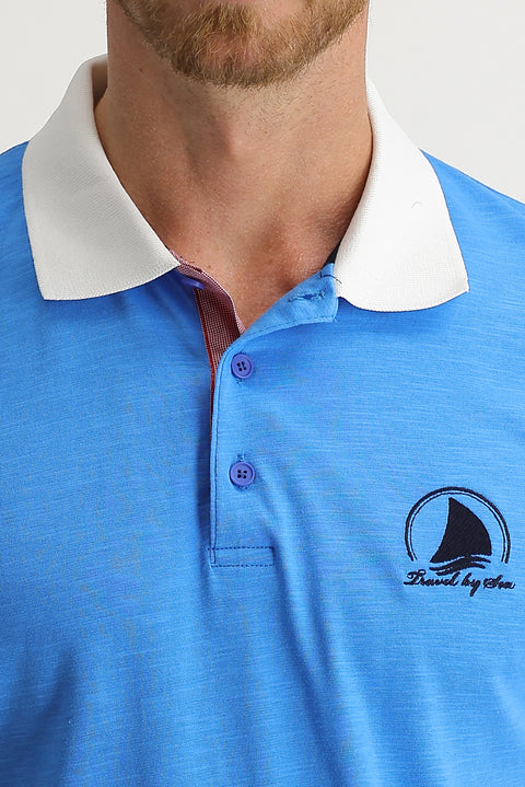 Light Blue Polo Collar Slim Fit Patterned T-shirt
