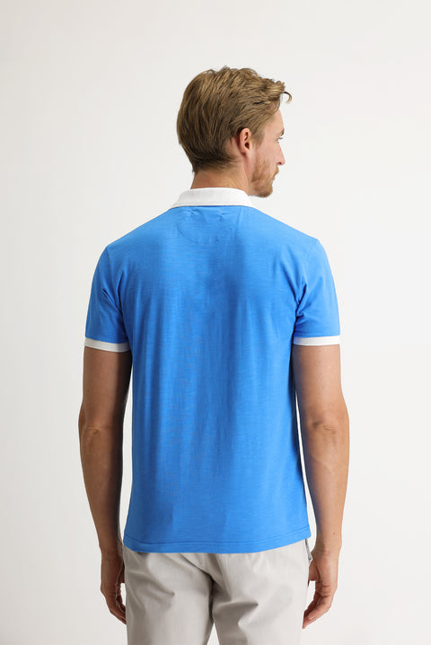 Light Blue Polo Collar Slim Fit Patterned T-shirt