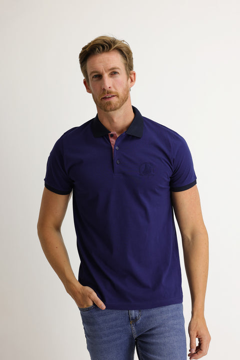 Sky Blue Polo Collar Slim Fit Patterned T-shirt