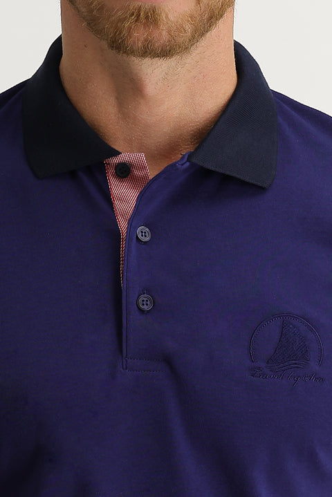 Sky Blue Polo Collar Slim Fit Patterned T-shirt