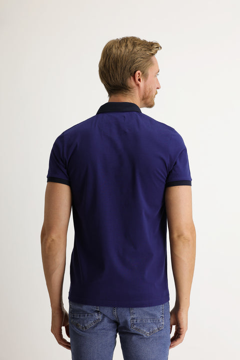 Sky Blue Polo Collar Slim Fit Patterned T-shirt