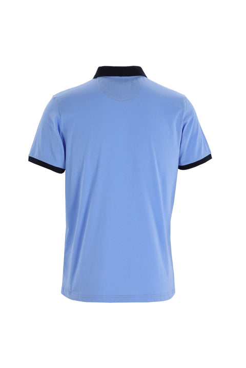 Blue Polo Collar Slim Fit Patterned T-shirt