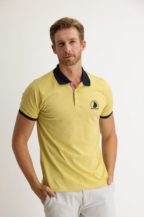Medium Beige Polo Collar Slim Fit Patterned T-shirt