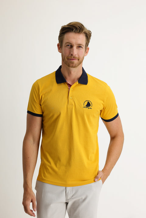 Saffron Polo Collar Slim Fit Narrow Cut Patterned T-shirt