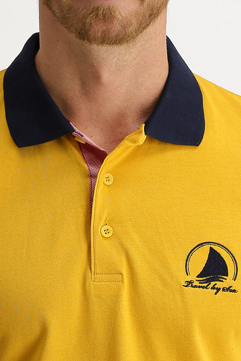 Saffron Polo Collar Slim Fit Narrow Cut Patterned T-shirt