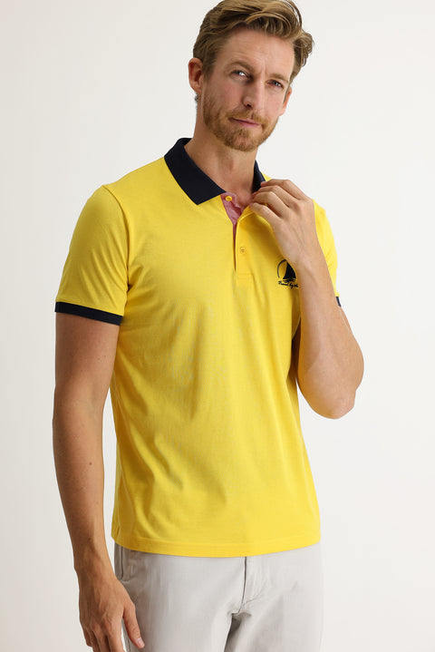 Light Yellow Polo Collar Slim Fit Patterned T-shirt