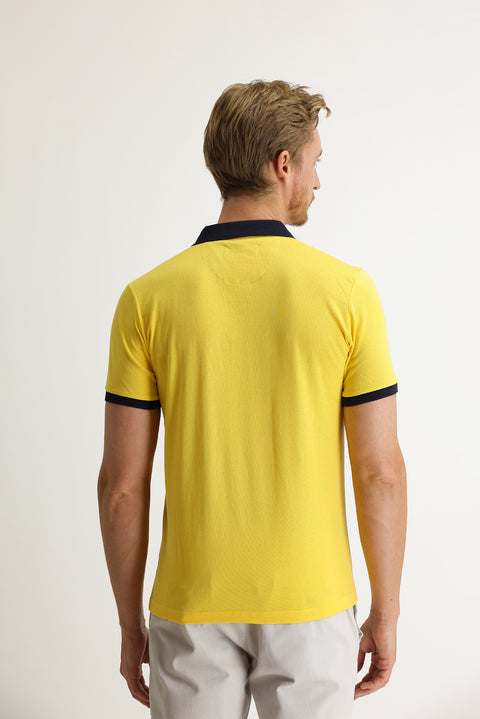 Light Yellow Polo Collar Slim Fit Patterned T-shirt