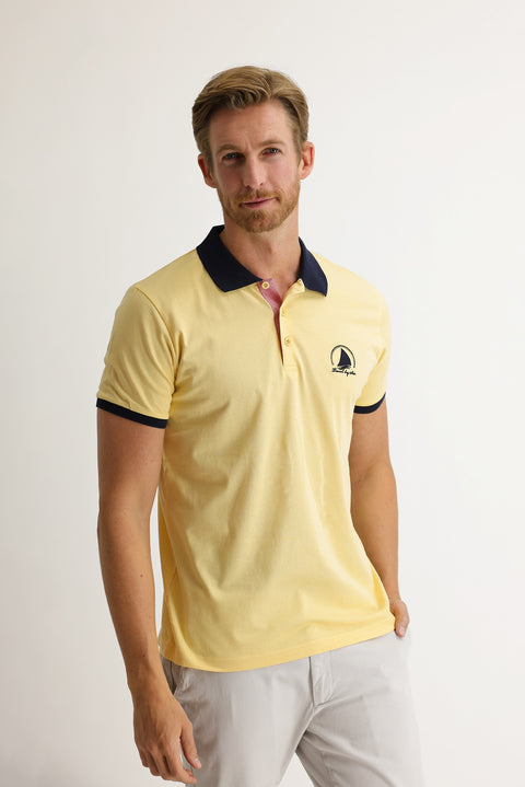Dark Yellow Polo Collar Slim Fit Patterned T-shirt
