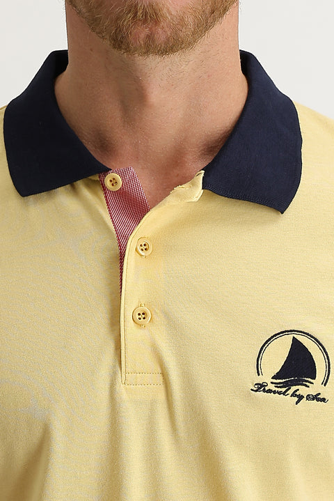 Dark Yellow Polo Collar Slim Fit Patterned T-shirt