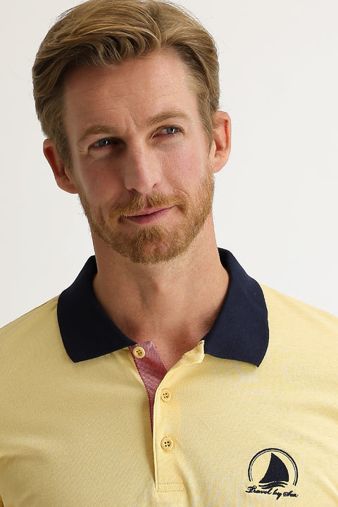 Dark Yellow Polo Collar Slim Fit Patterned T-shirt
