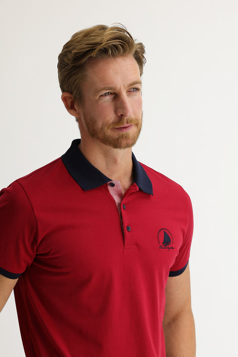 Light Burgundy Polo Collar Slim Fit Patterned T-shirt