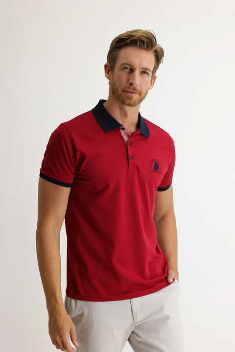Light Burgundy Polo Collar Slim Fit Patterned T-shirt