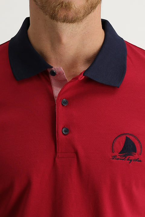 Light Burgundy Polo Collar Slim Fit Patterned T-shirt