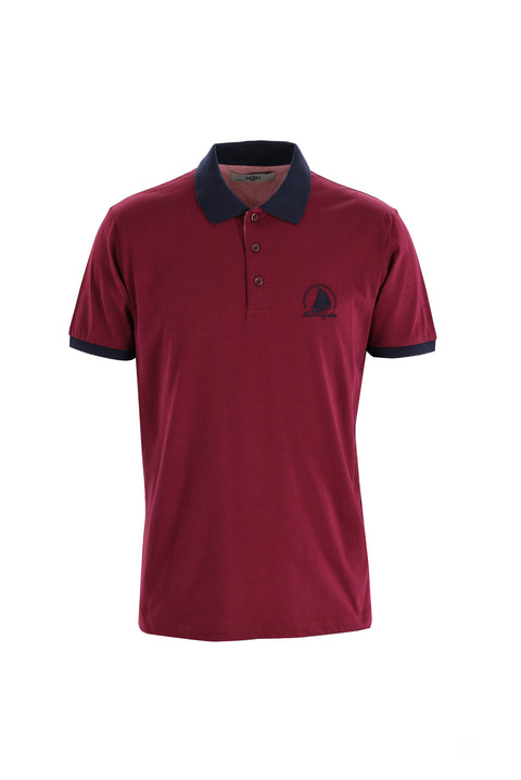 Dark Burgundy Polo Collar Slim Fit Patterned T-shirt