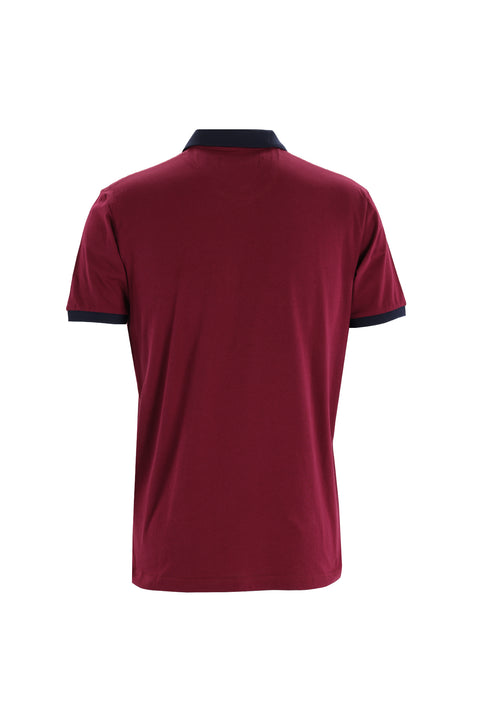 Dark Burgundy Polo Collar Slim Fit Patterned T-shirt