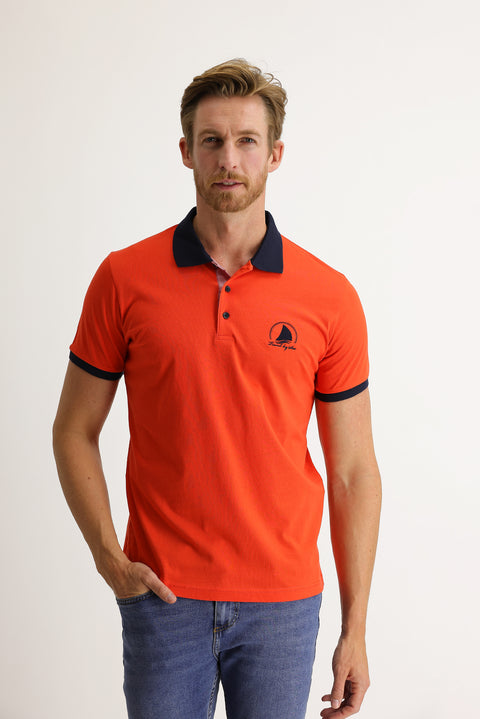 Medium Orange Polo Collar Slim Fit Patterned T-shirt