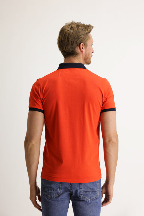 Medium Orange Polo Collar Slim Fit Patterned T-shirt